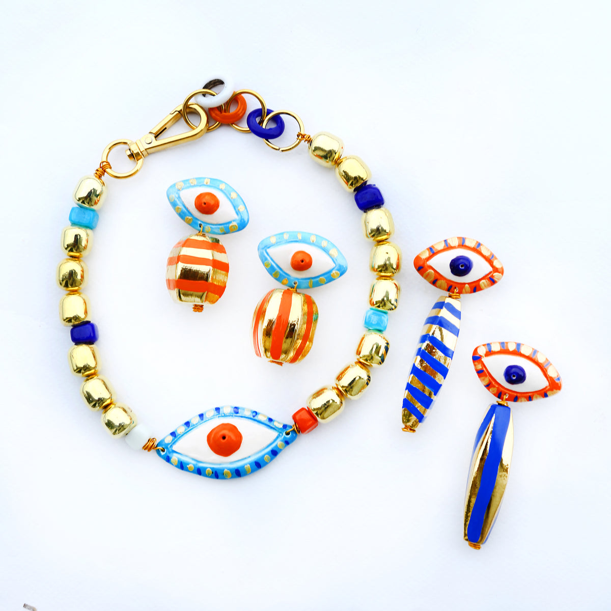 Striped Eye And Golden Beads | Necklace | Handcrafted, Striped Necklace ...